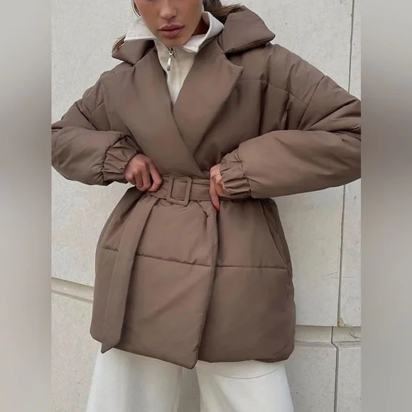 Classic Puffer Long Sleeve Winter Coat with Belt - Picture 8 of 12